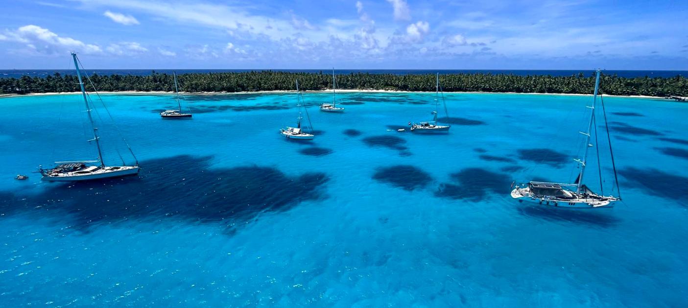 Oyster World Rally fleet at anchor Cocos Keeling Islands