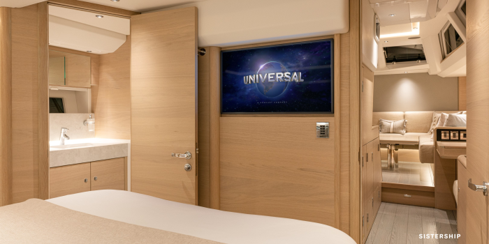 Oyster Yachts Oyster 495 Interior Cool Oak Master Cabin TV