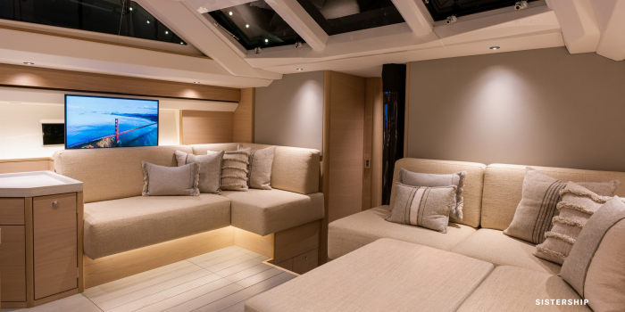 Oyster Yachts Oyster 495 Interior Cool Oak Saloon TV