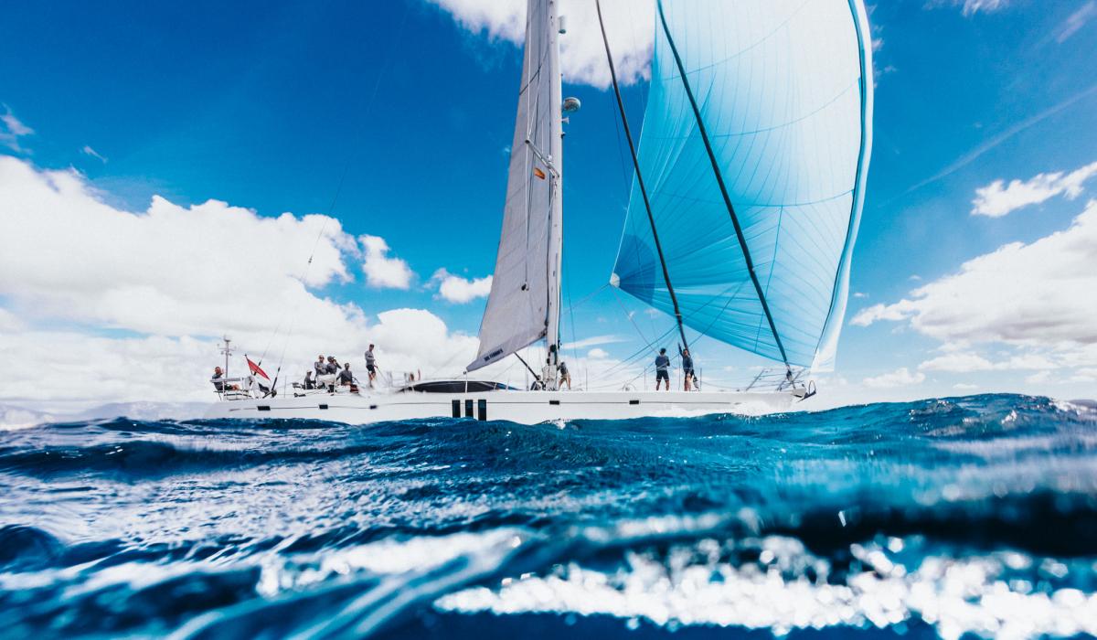 Oyster sailing yacht white hull spinnaker bluewater