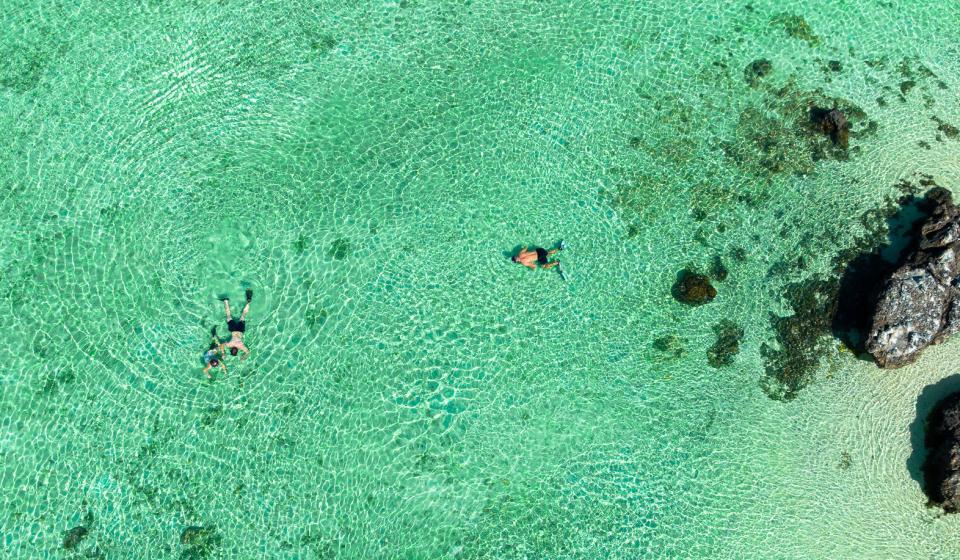 People snorkelling clear waters Fiji