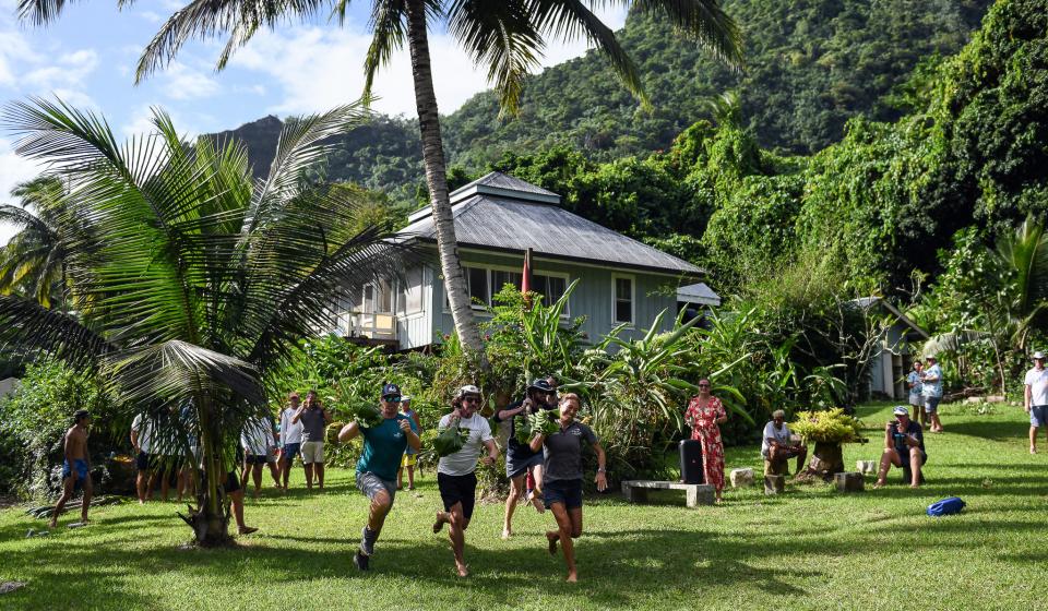 Rally fleet playing traditional Polynesian Sports in Moorea