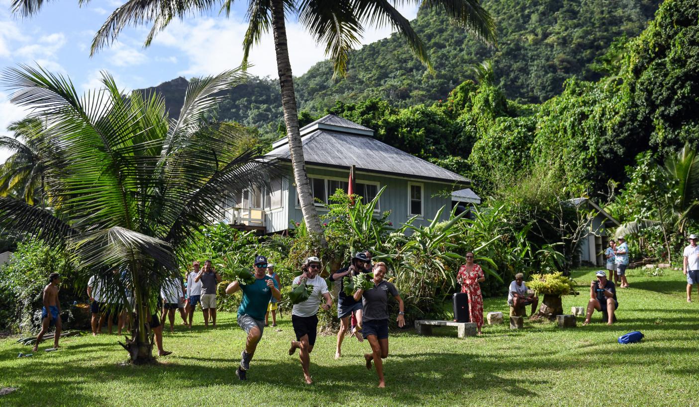 Rally fleet playing traditional Polynesian Sports in Moorea