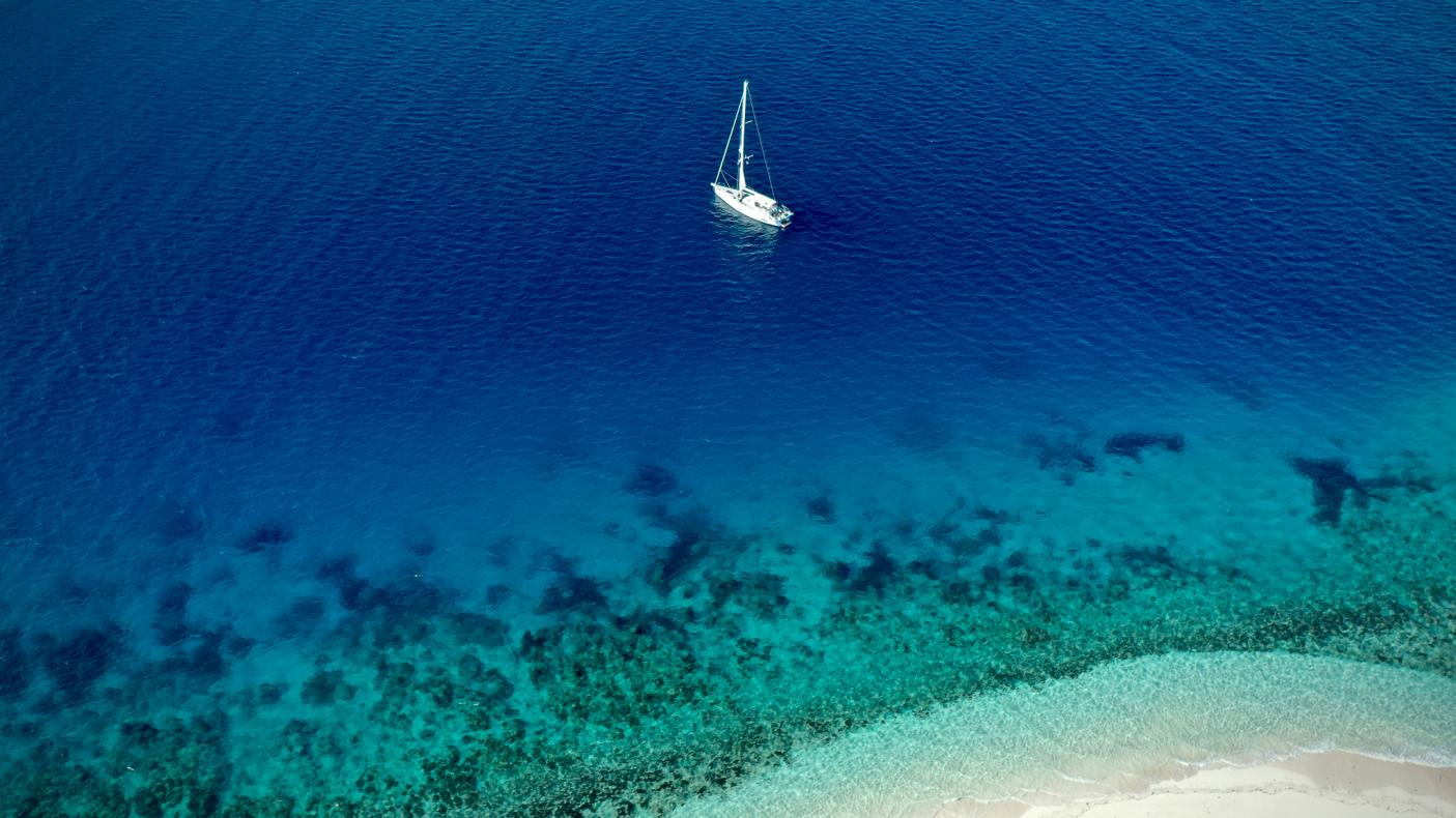 Sailing yacht at anchor in Monuriki Island Fiji