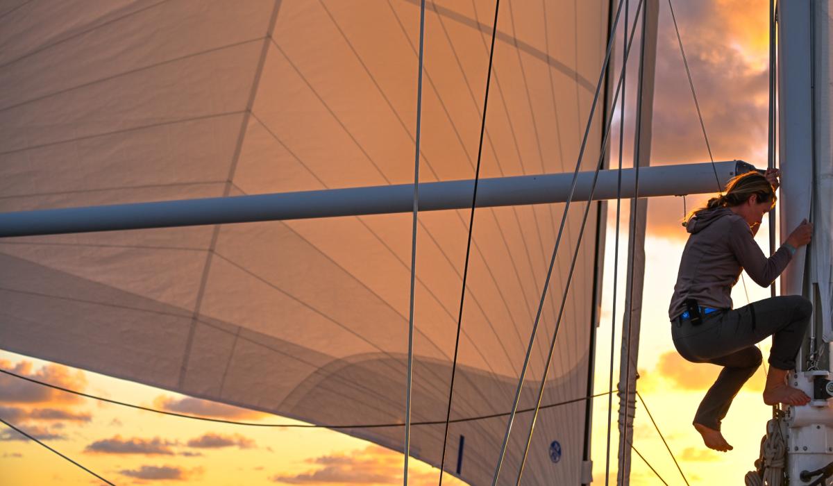 Skipper Catherine on board Oyster 66 Archaeopteryx