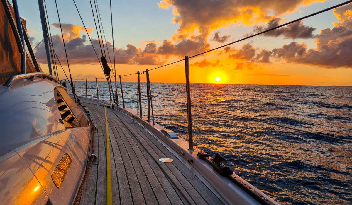 Sunset on board Oyster 825 Maegan Sailing Charter