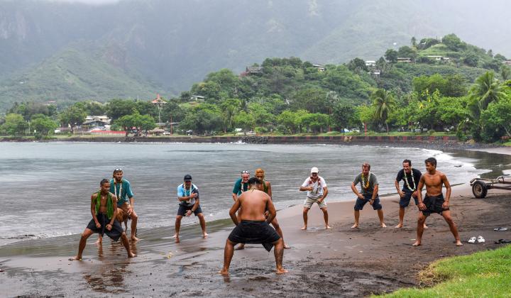 Traditional Marquesan dance on the beach