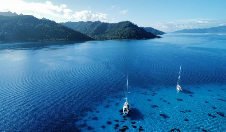 Two Oyster yachts at anchor in Fiji