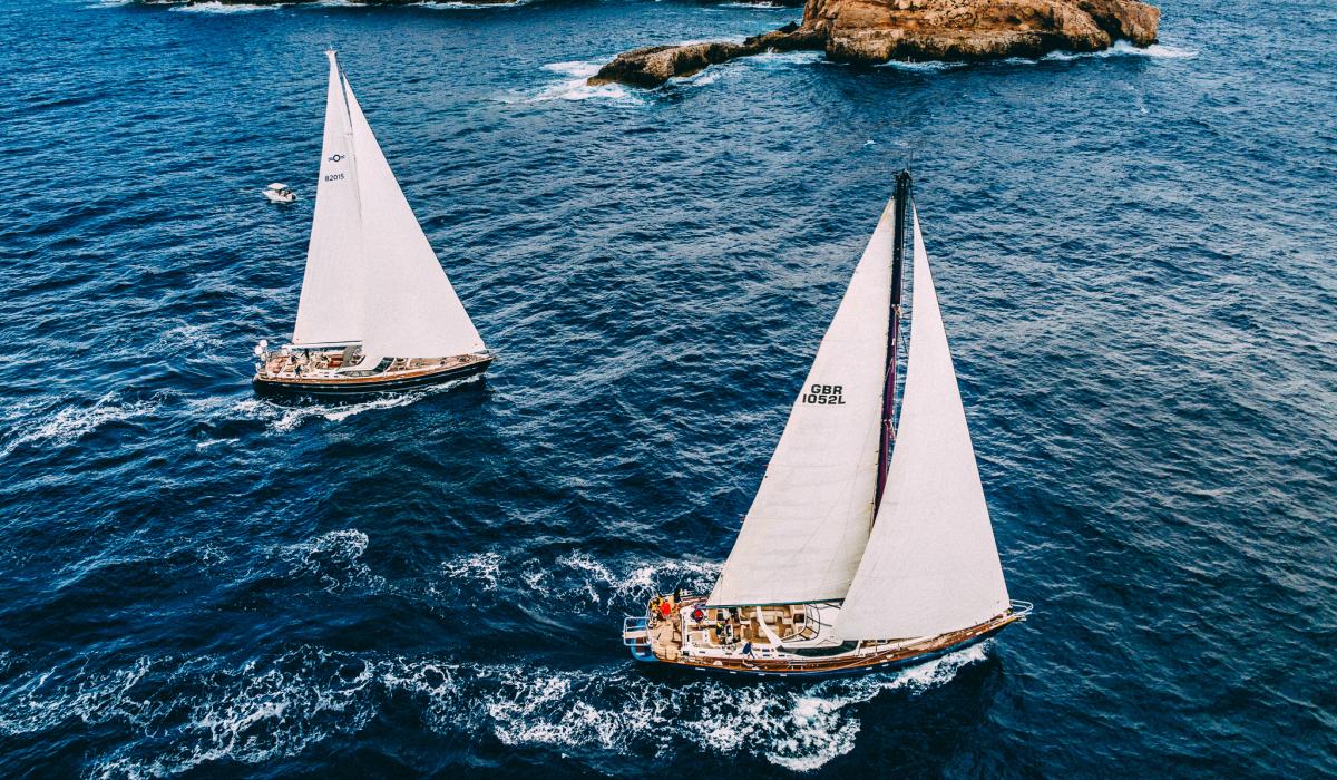 Two sailing yachts cruising in Palma Mallorca