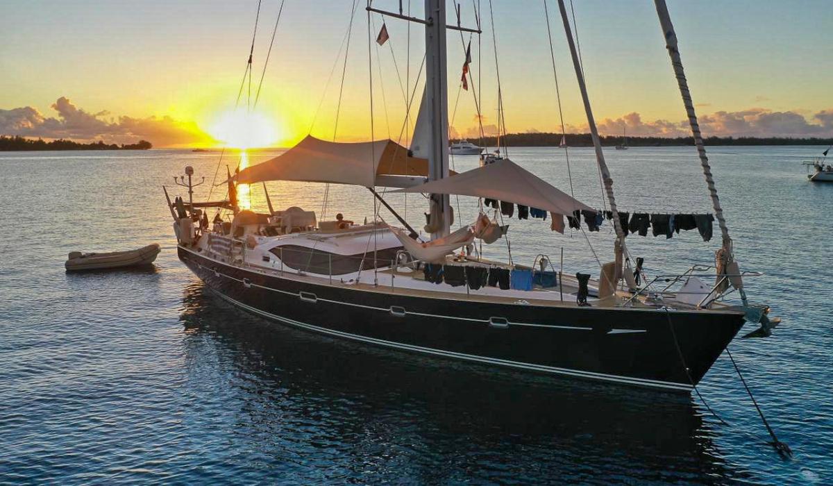 Uhuru Yacht At Anchor Sunset Time