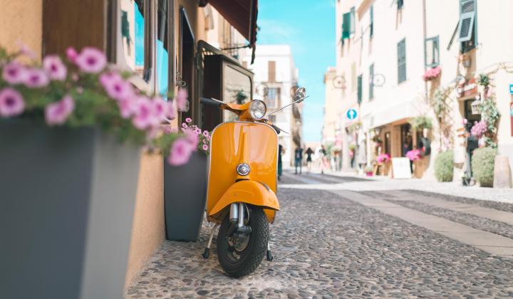Vintage Orange Scooter in Italian street