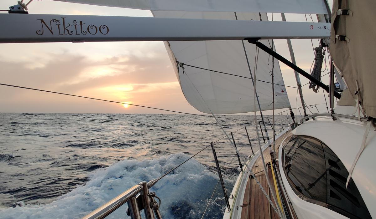 atlantic sunset on sailing yacht
