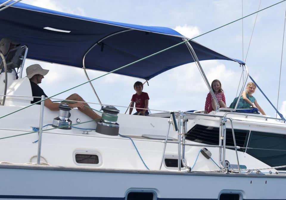 Auret children onboard Oyster 66 Valentine