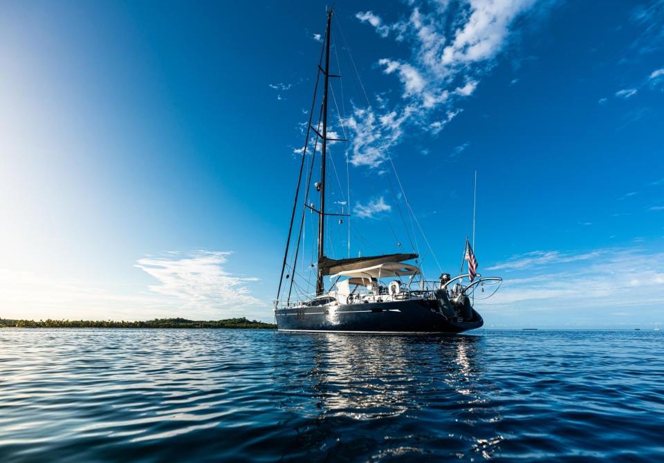 bluewater sailing yacht at anchor