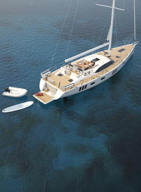 Oyster 595SII 60 Foot Sailing Yacht Options and Variants Oyster 595SII Tender Garage 2