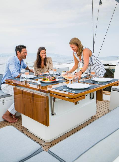 Oyster 745 Owners Enjoying Meal On Deck