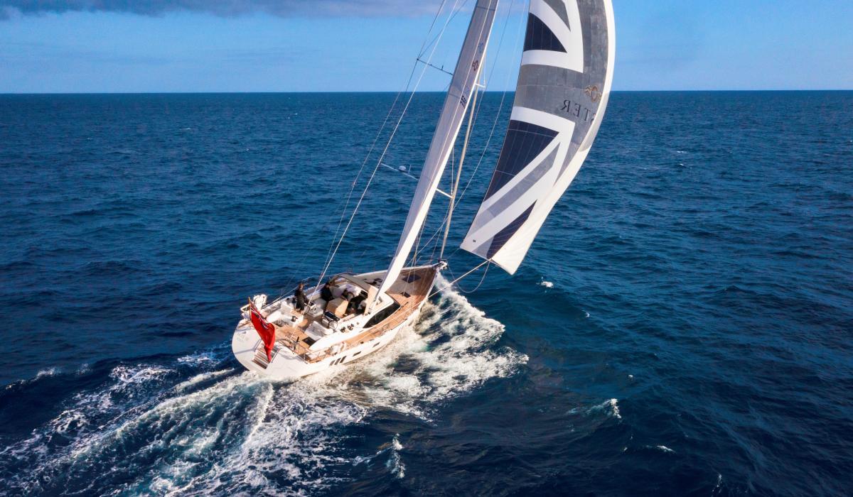  Oyster 595 Series II 60 foot sailing yacht sailing at sea