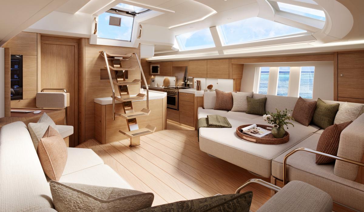 Oyster 595SII 60 foot sailing yacht oak interior 