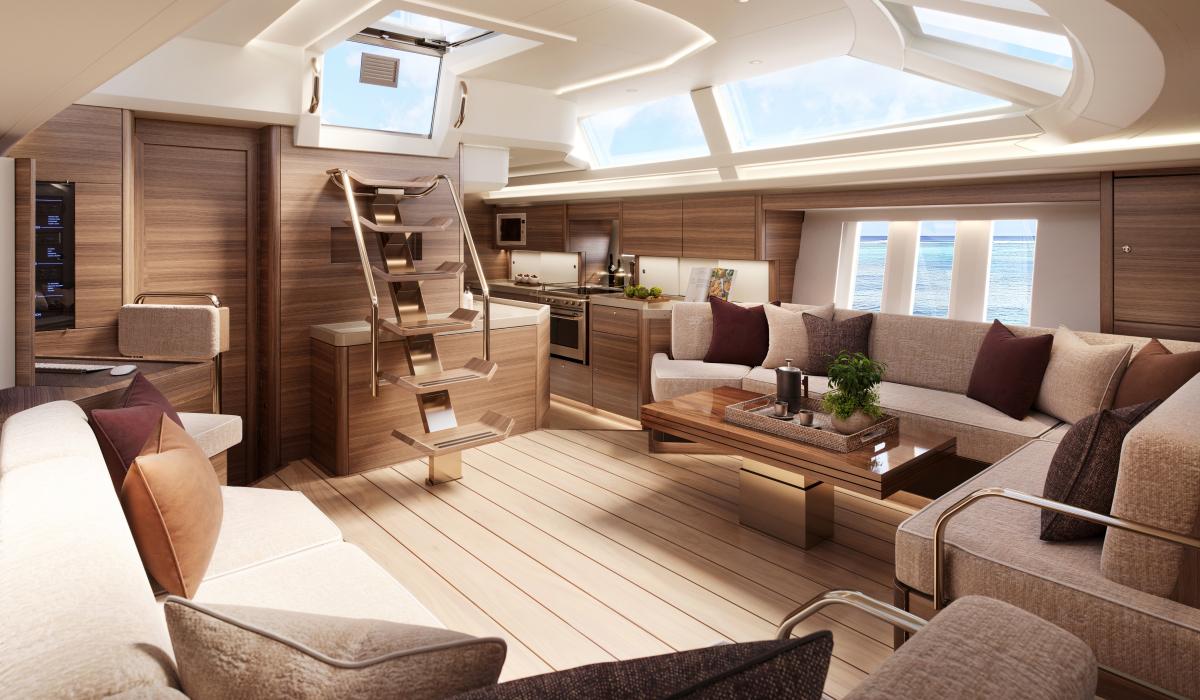 Oyster 595SII 60 foot sailing yacht coffee and walnut interior 