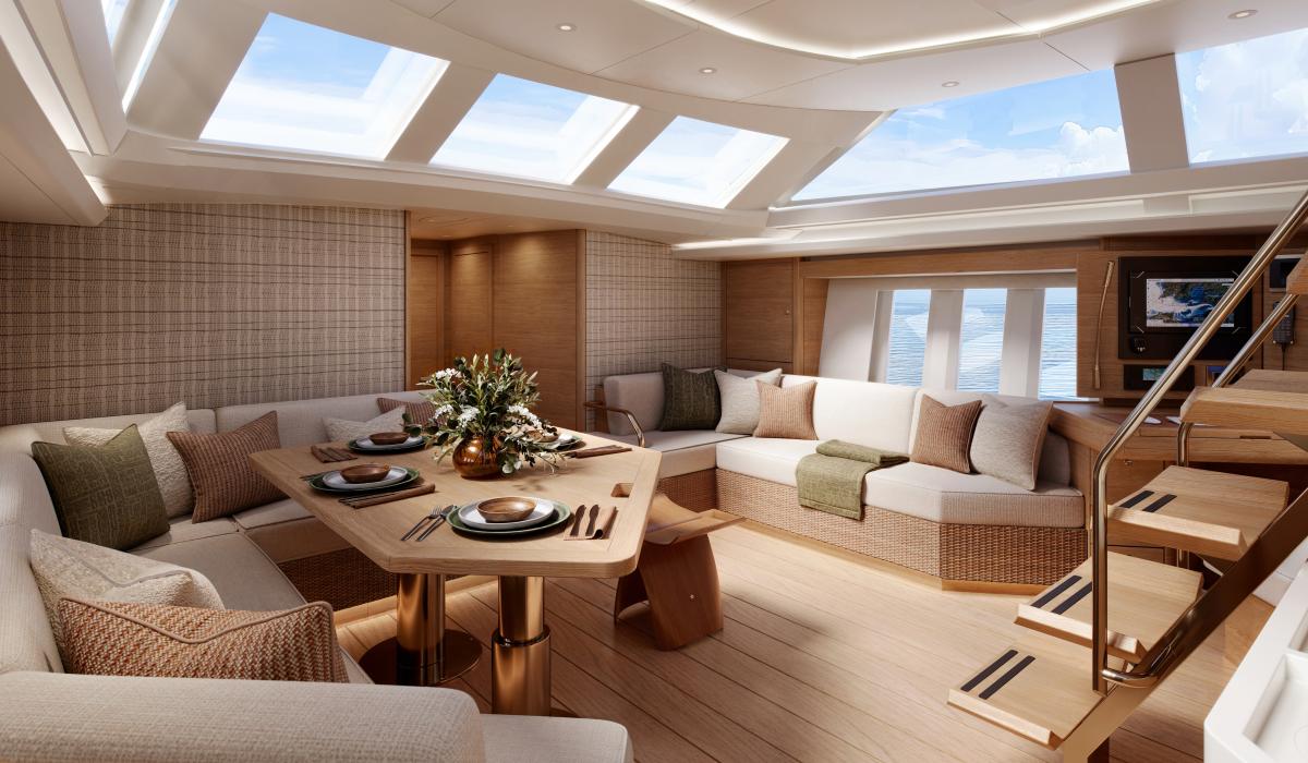 Oyster 595SII 60 foot sailing yacht oak interior 2