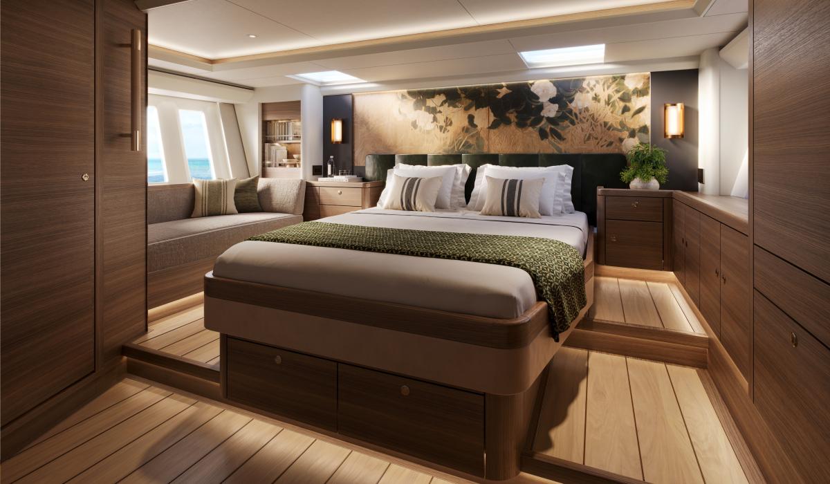 Oyster 595SII 60ft sailing boat interior master cabin walnut