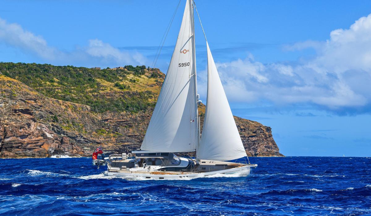  Oyster 595 Series II 60 foot sailing yacht sailing at sea