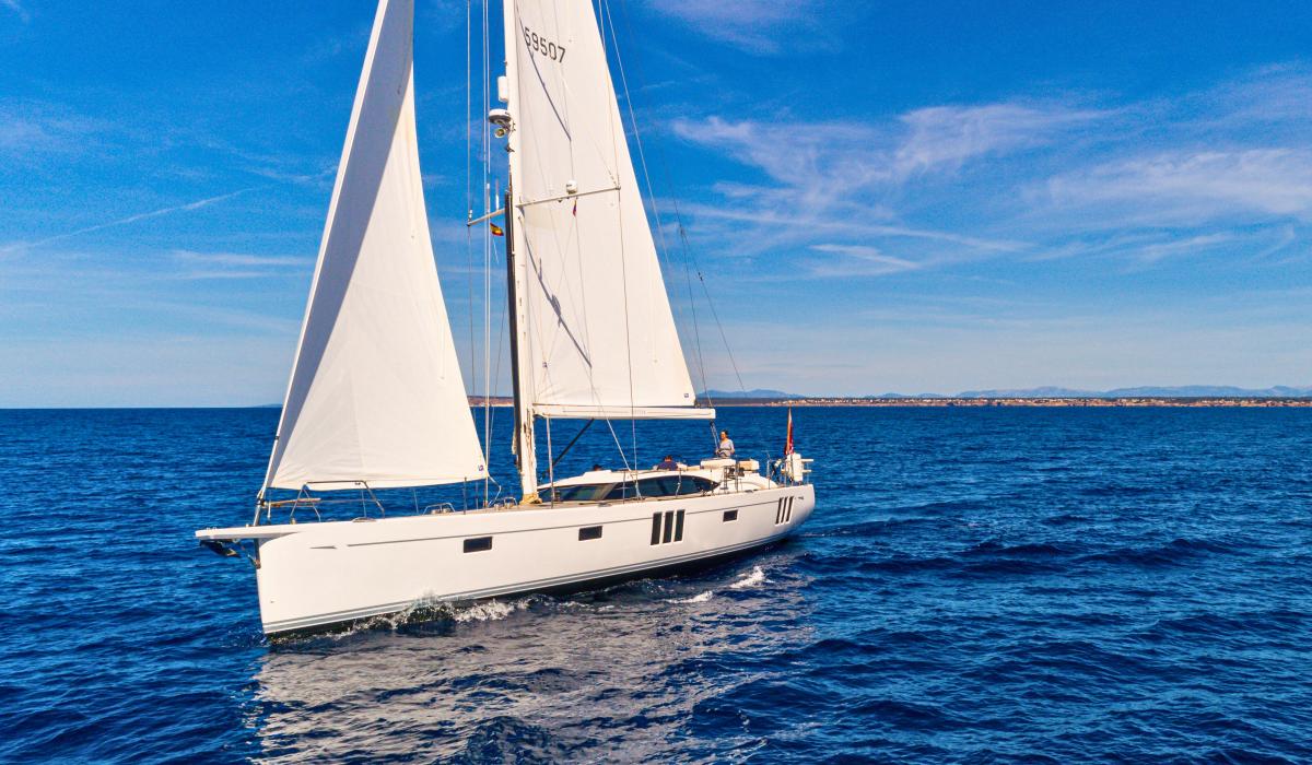  Oyster 595 Series II 60 foot sailing yacht sailing at sea