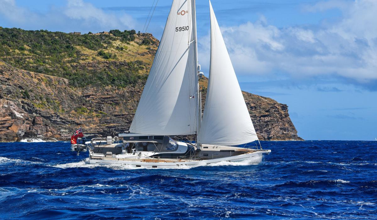60 foot sailing yacht sailing at sea