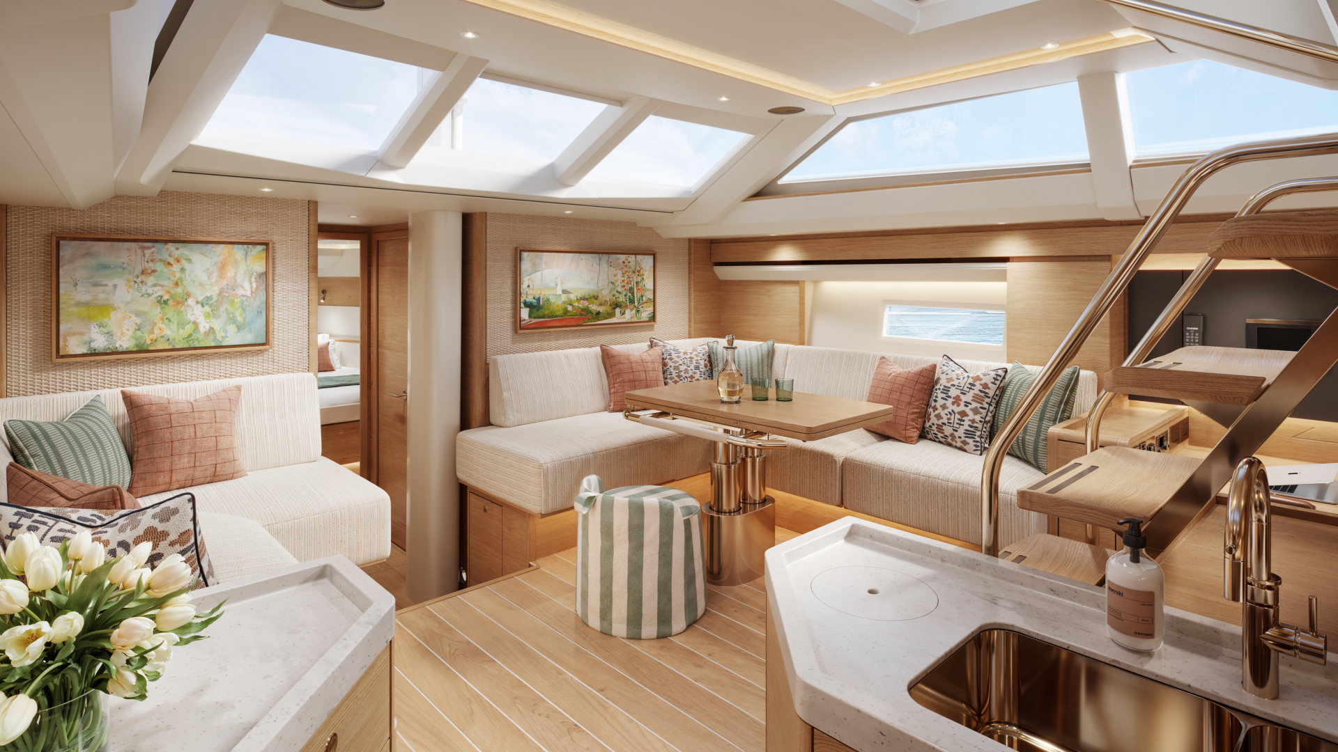 Oyster 515 50 Foot Bluewater Sailing Yacht Interior Oak Saloon