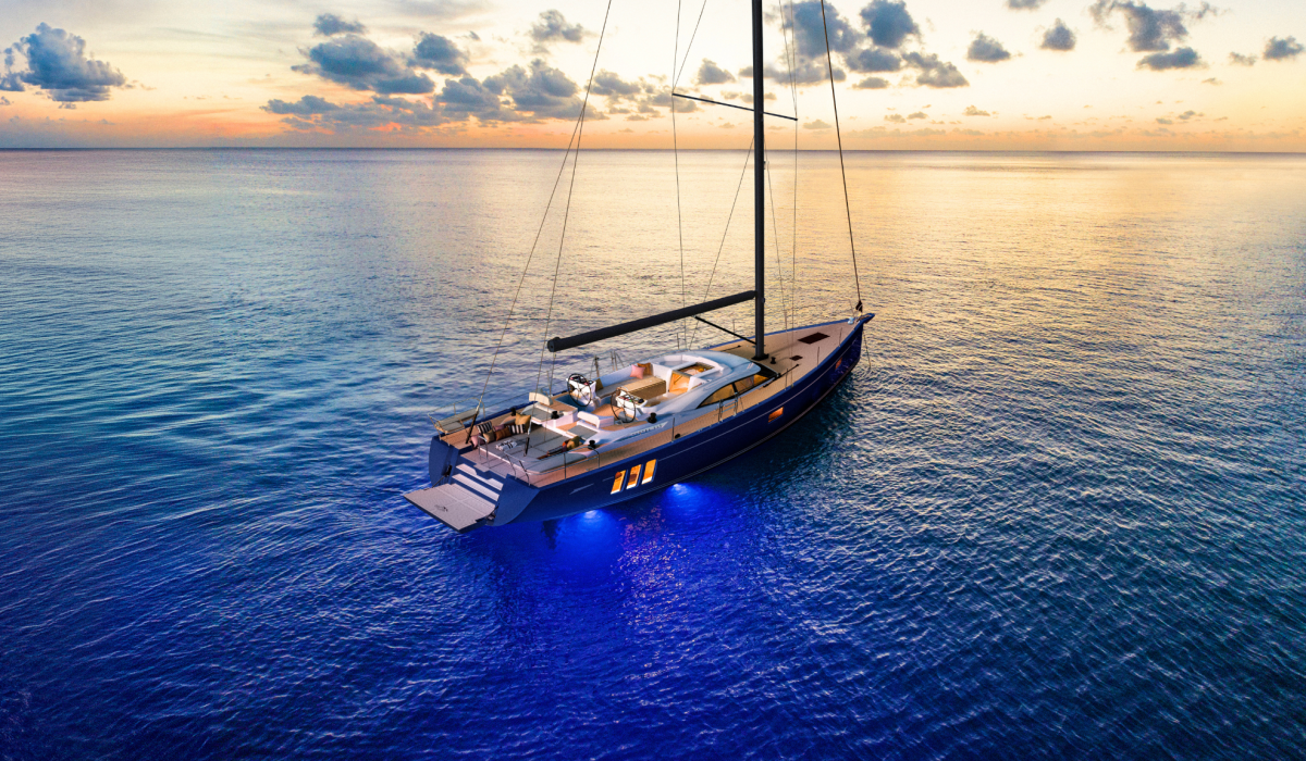 Oyster 515 50 Foot Bluewater Sailing Yacht Sunset Exterior Lighting