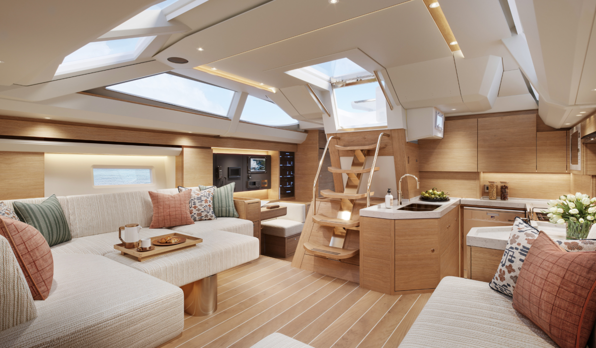 Oyster 515 50 Foot Sailing Yacht Interior Oak Saloon Daybed