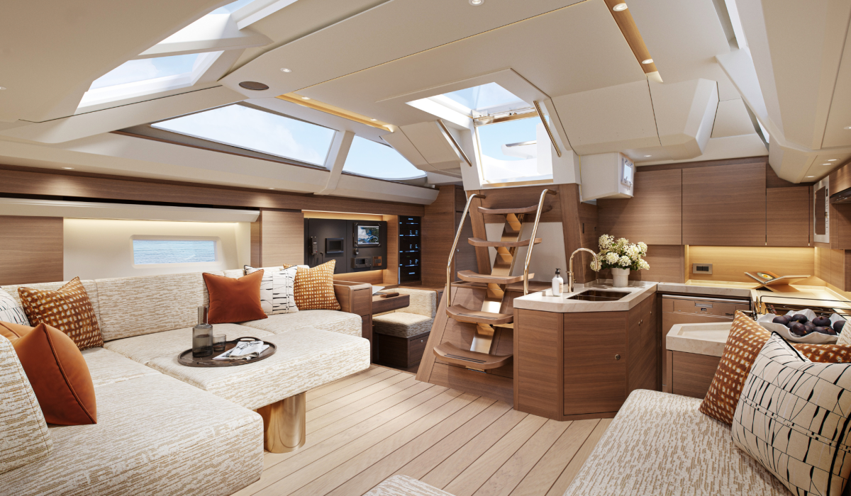 Oyster 515 50 Foot Sailing Yacht Interior Walnut Saloon Daybed
