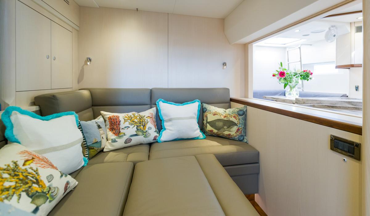 Oyster 855 90 Foot Sailing Yacht Interior Saloon Sofa Ash Wood Finish