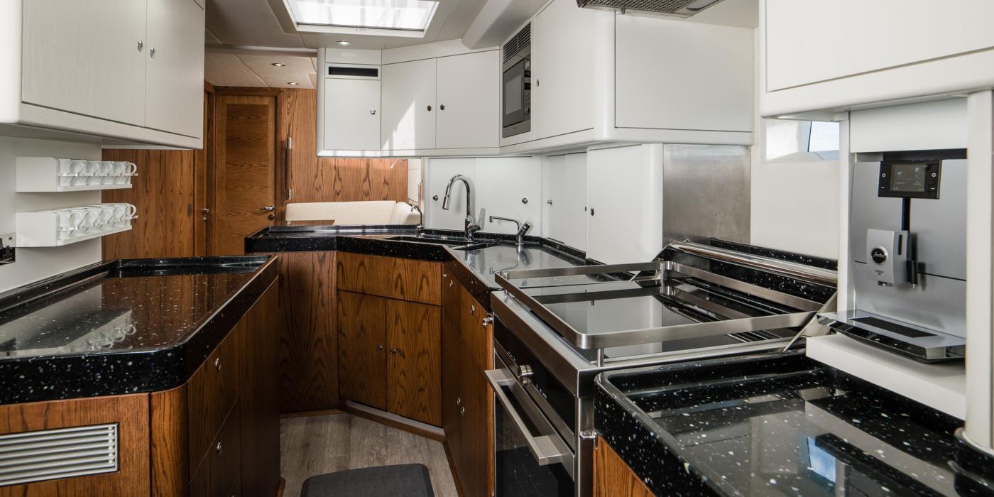 Oyster 885 90 Foot Sailing Yacht Interior Oak Walnut Finish Galley 2