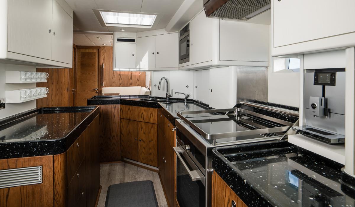 Oyster 885 90 Foot Sailing Yacht Interior Oak Walnut Finish Galley 2