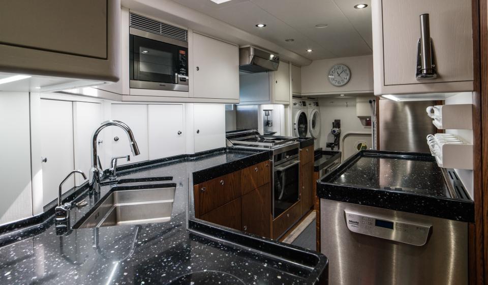 Oyster 885 90 Foot Sailing Yacht Interior Oak Walnut Finish Galley