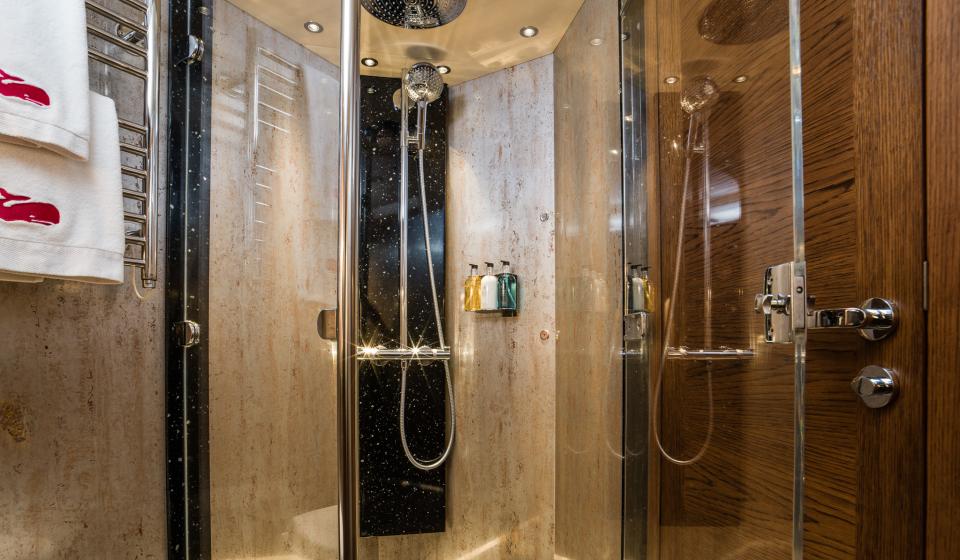 Oyster 885 90 Foot Sailing Yacht Interior Oak Walnut Finish Heads Shower