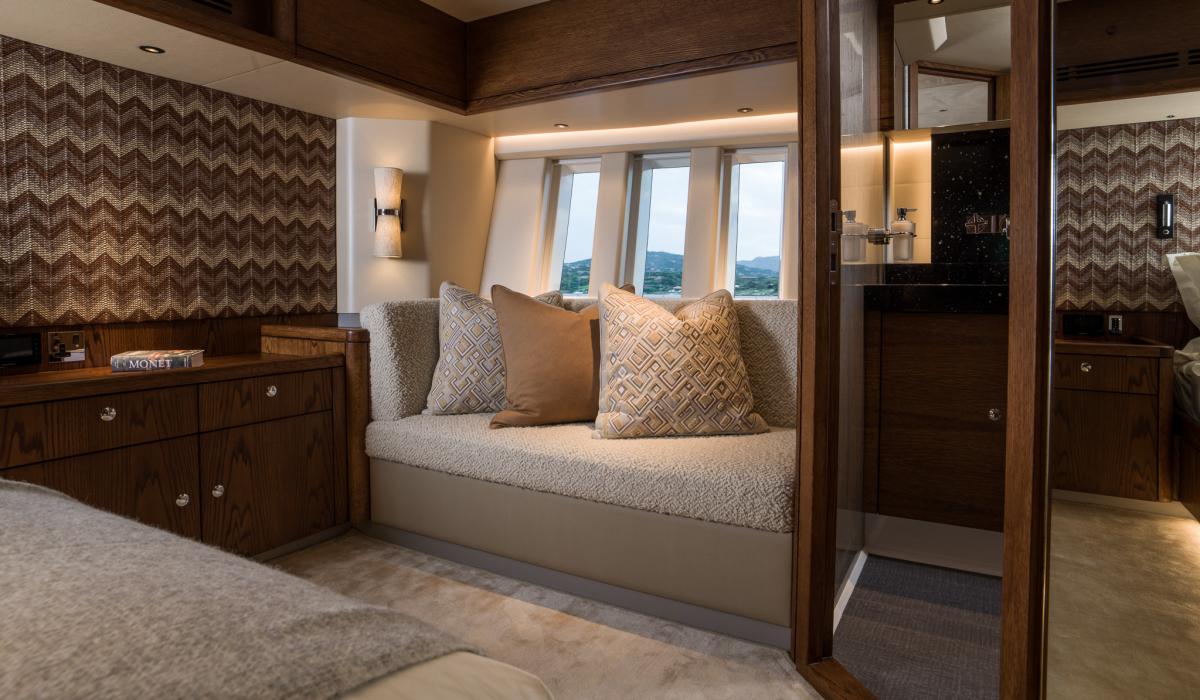 Oyster 885 90 Foot Sailing Yacht Interior Oak Walnut Finish Master Cabin 2