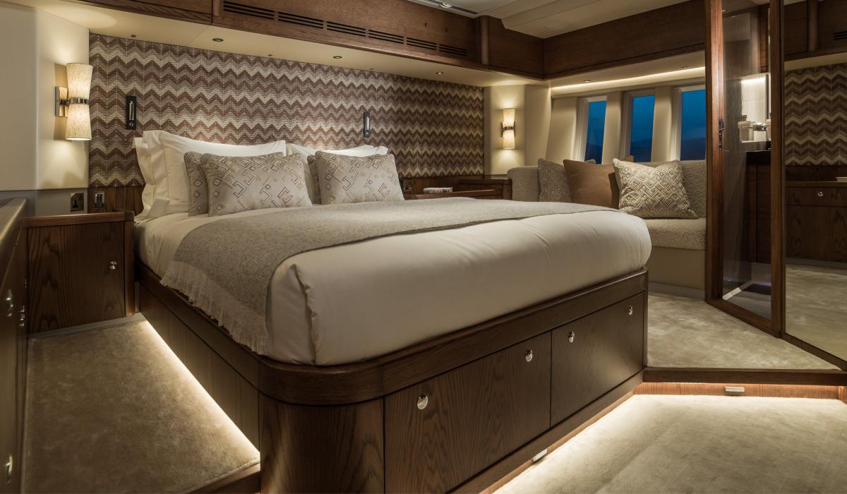 Oyster 885 90 Foot Sailing Yacht Interior Oak Walnut Finish Master Cabin