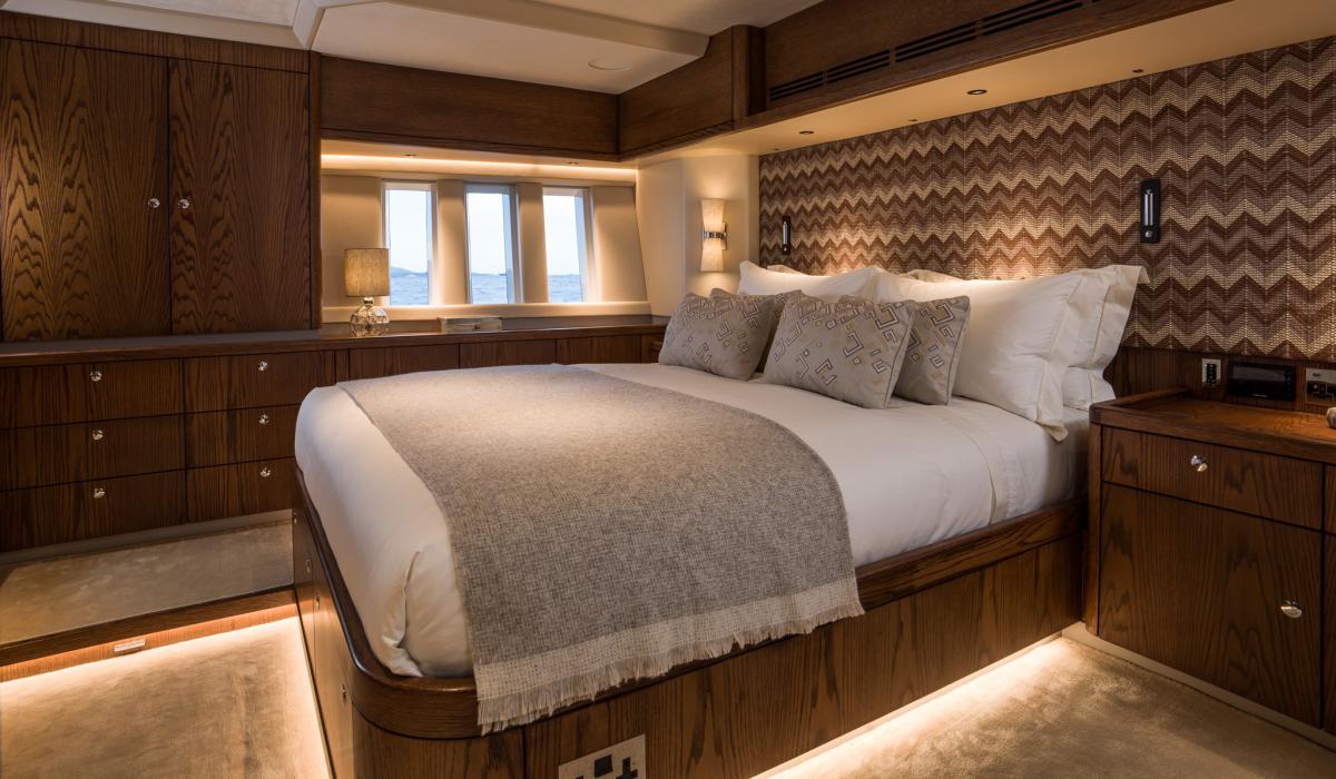 Oyster 885 90 Foot Sailing Yacht Interior Oak Walnut Finish Owners Cabin