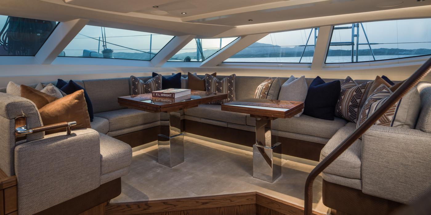 Oyster 885 90 Foot Sailing Yacht Interior Oak Walnut Finish Saloon
