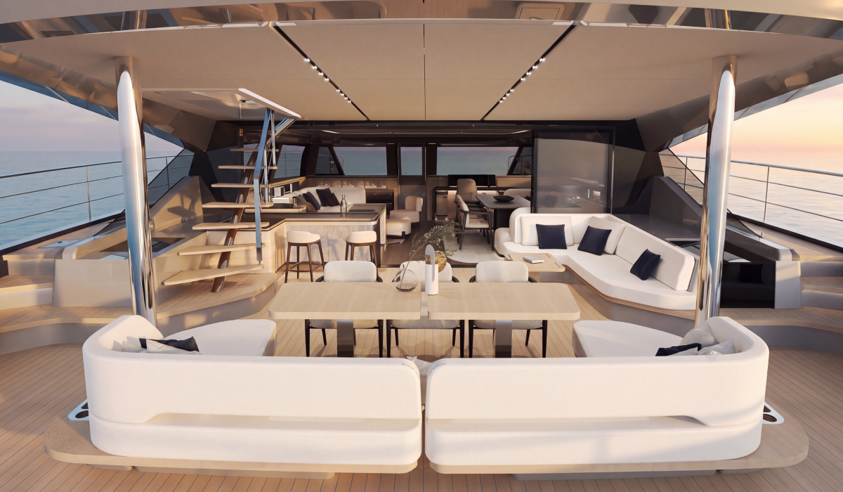 Oyster P60 60 foot power catamaran aft deck 2