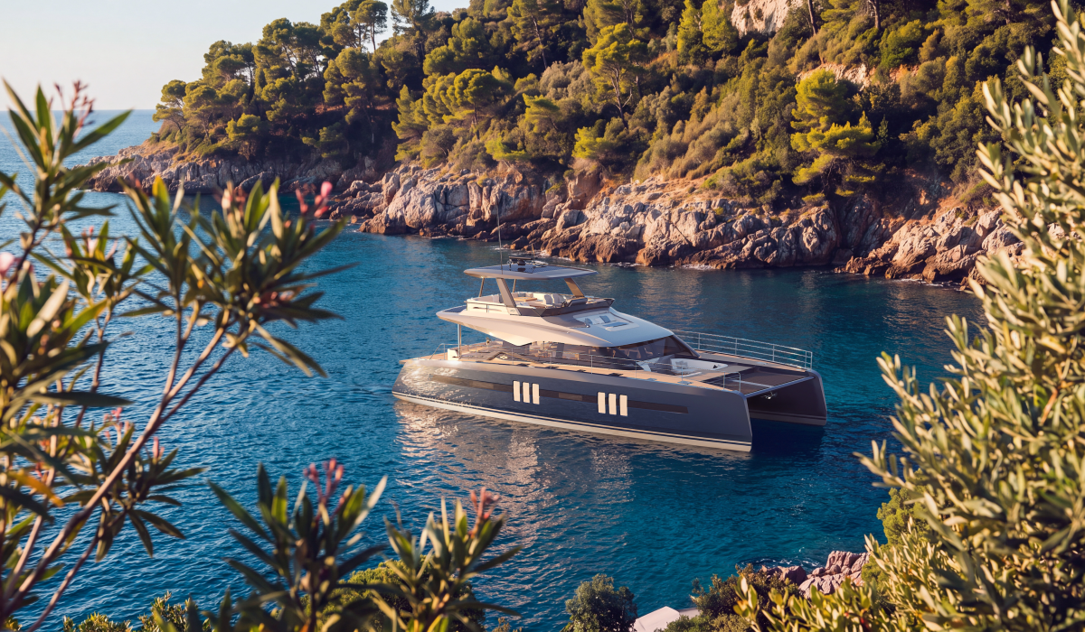 Oyster P60 60 foot power catamaran med anchorage