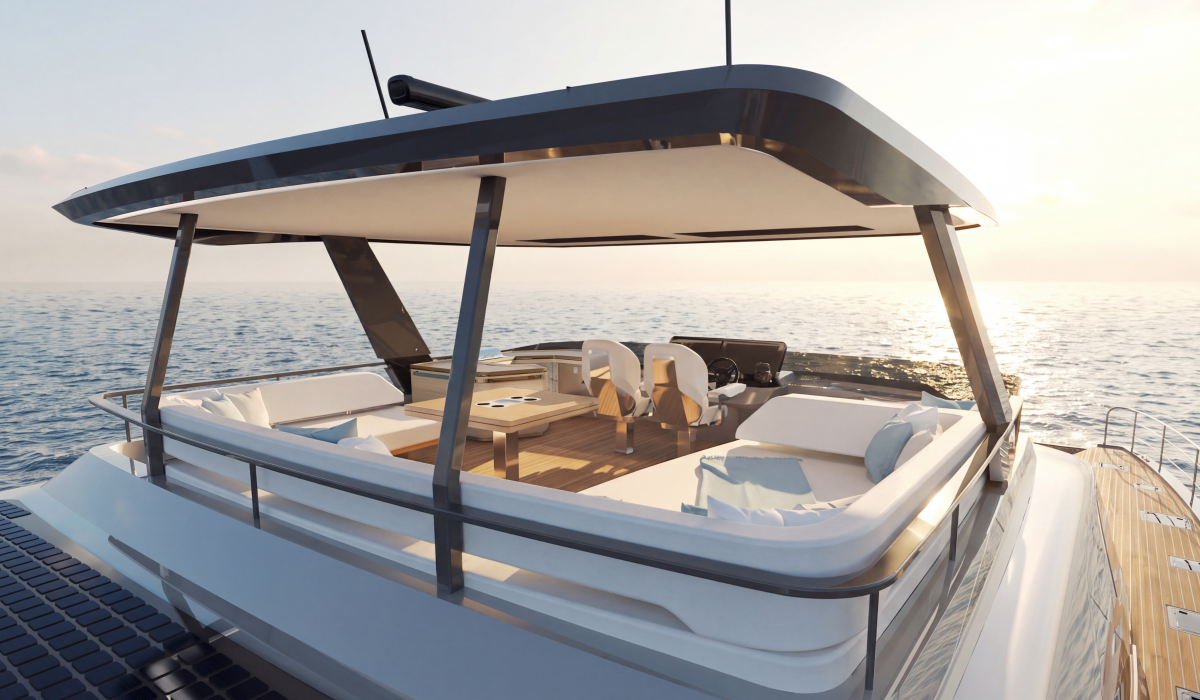 Oyster P60 60 foot power catamaran redesigned flybridge