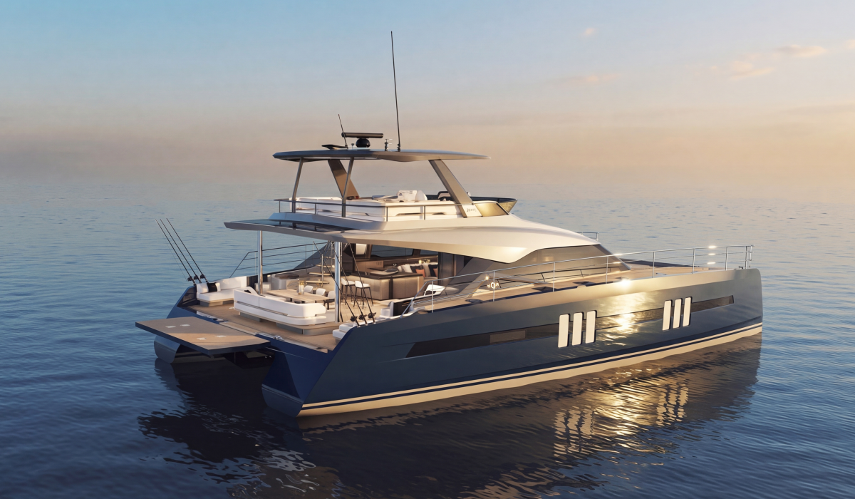 Oyster P60 60 foot power catamaran tender platform 2
