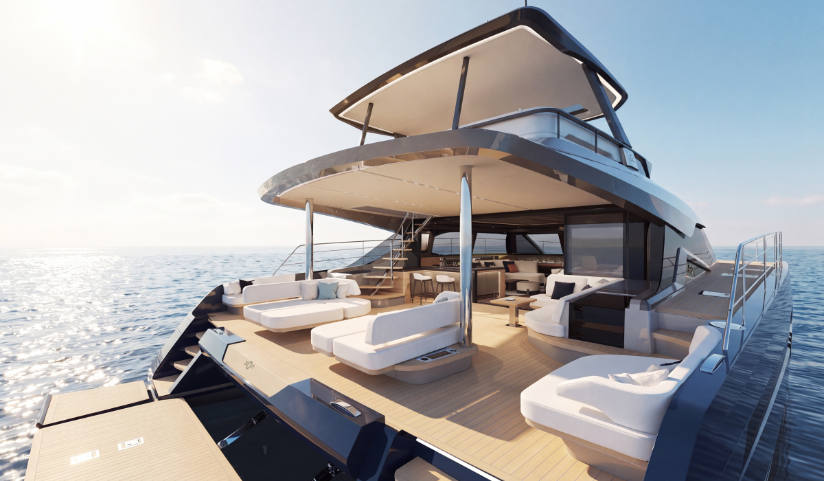 Oyster P60 60 foot power catamaran versatile aft deck swim platform