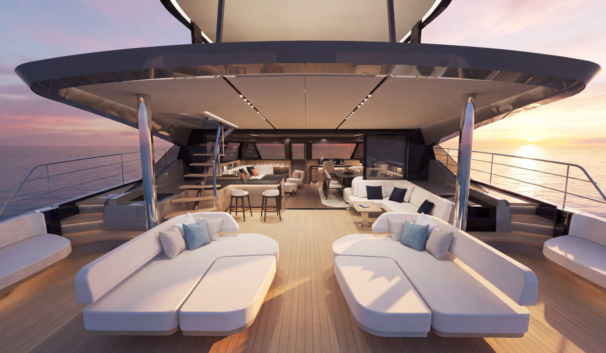 Oyster P60 60 foot power catamaran versatile aft deck