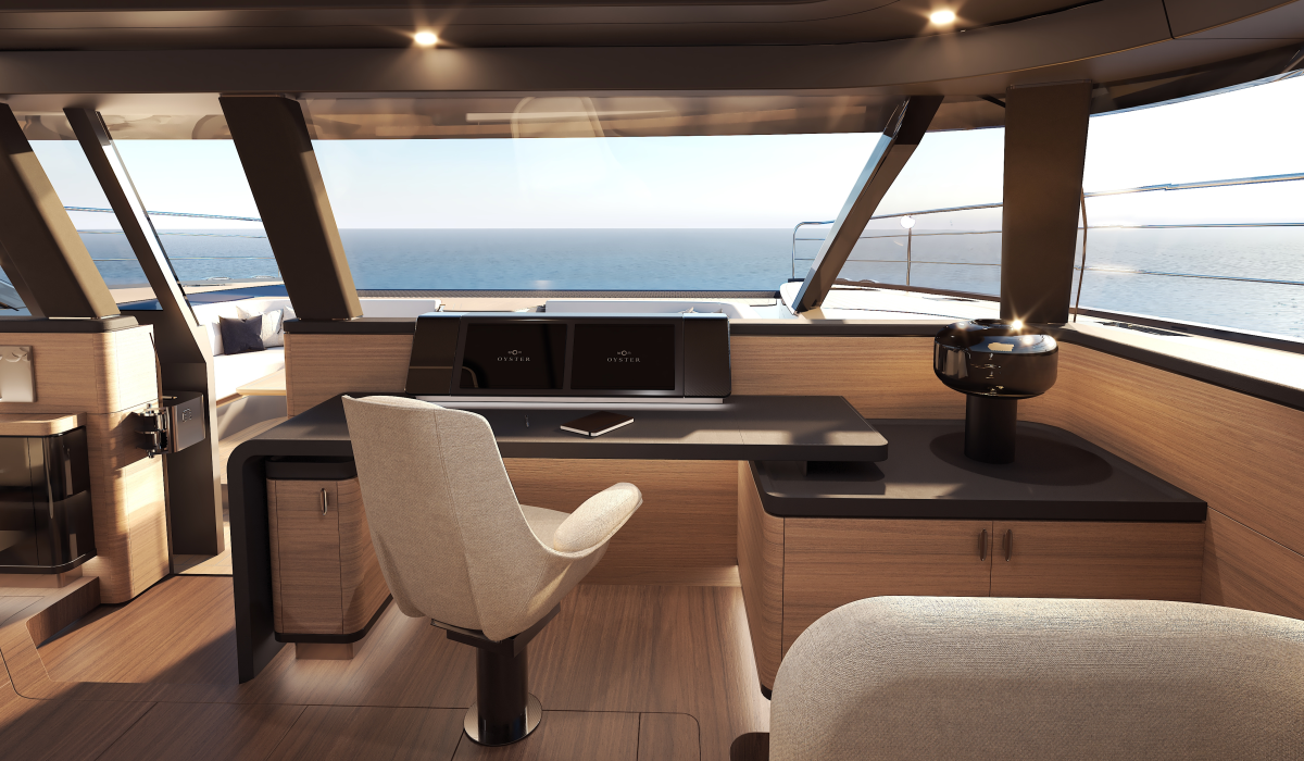 Oyster P60 power catamaran interior nav station 2