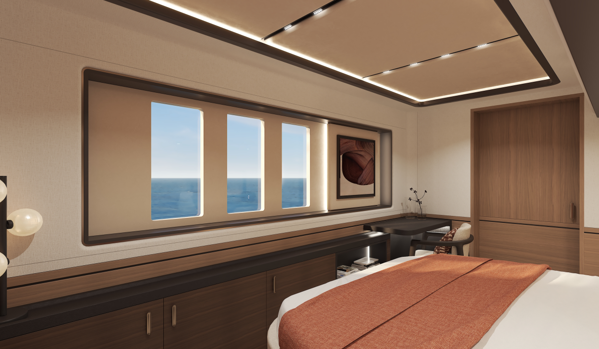 Oyster P60 power catamaran interior owners cabin