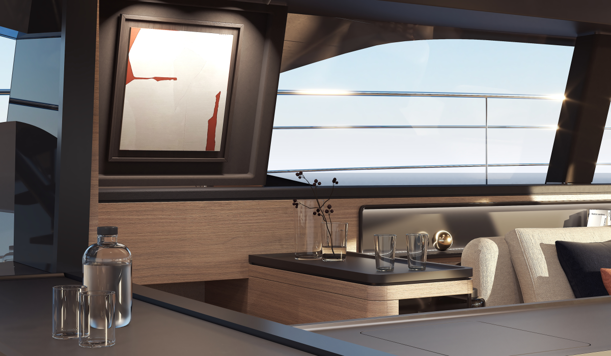 Oyster P60 power catamaran interior saloon 10